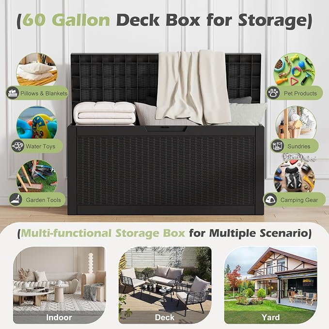 60 Gallon Outdoor Storage Deck Box Waterproof, Large Resin Storage Container - Image 2