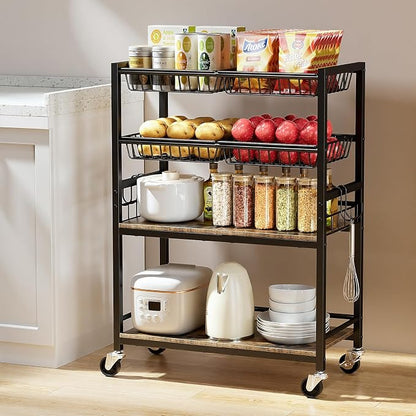 Kitchen Storage Cart, 4 Tier Utility Rolling Snack Cart, Fruit & Vegetables by Kssiaz