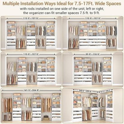 Aheaplus Closet System with 12 Drawers, 8.5-11.5Ft Wood Closet Organizer System - Image 2