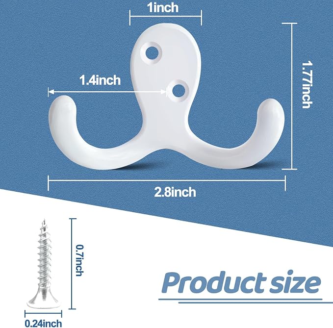 25 Pack Coat Hooks Wall Hooks for Hanging, Heavy Duty Double Prong Metal Hook - Image 6