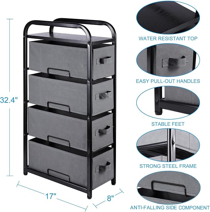 MAX Houser 4 Drawer Narrow Dresser Fabric Storage Tower Vertical Slim Storage - Image 3