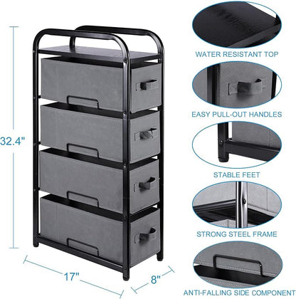 MAX Houser 4 Drawer Narrow Dresser Fabric Storage Tower Vertical Slim Storage - Image 3