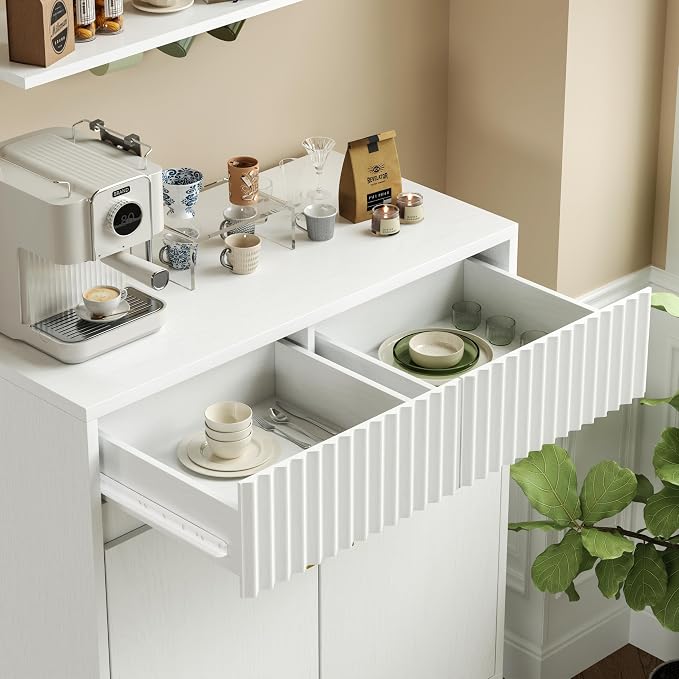 Sideboard Storage Cabinet with 2 Drawers & 2 Doors, Fluted Kitchen Buffet - Image 5