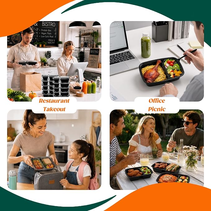 100 Pack32 oz Meal Prep Containers, 2-Compartment Reusable Food Storage - Image 7