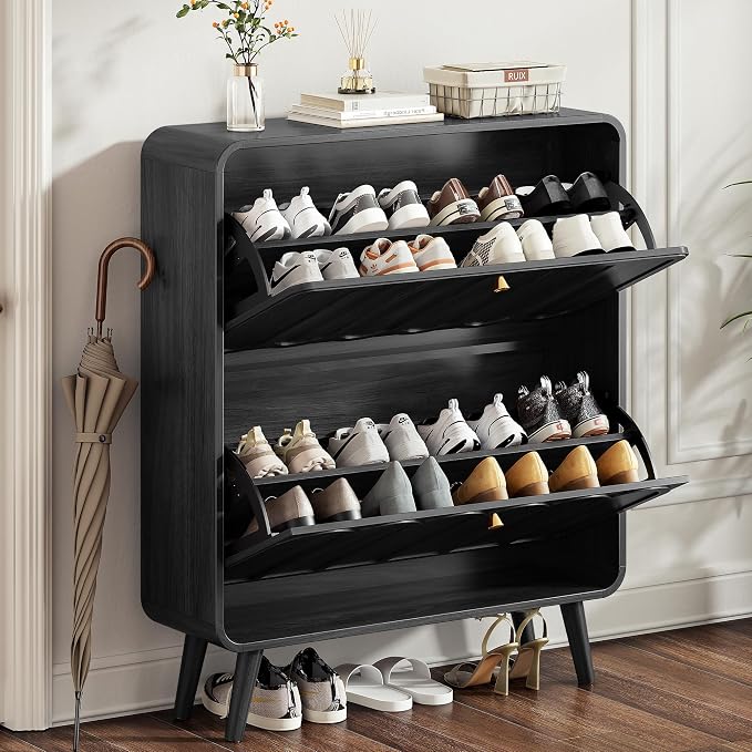 Decofy Shoe Cabinet with 2 Flip Drawers, Expanded Panel - Image 5