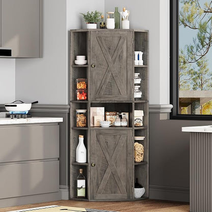 Farmhouse Corner Cabinet, Tall Corner Storage Cabinet by Halitaa