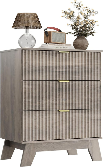 Night Stand Set 2, Bedside Table & End Table, Mid Century Modern Fluted Wood - Image 9