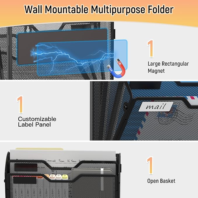 Docnest 3 Pack 3 Tier Dual-Mount Magnetic Mesh File Holders, Wall Organizer | - Image 4
