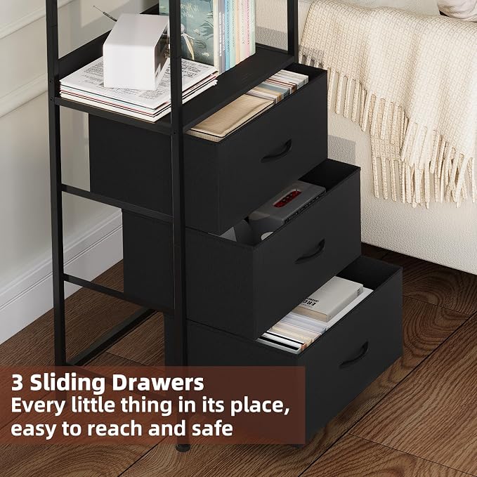 Somdot 3 Tier Bookshelf with Drawer, Tall Bookcase with Shelves, Bookshelf - Image 4