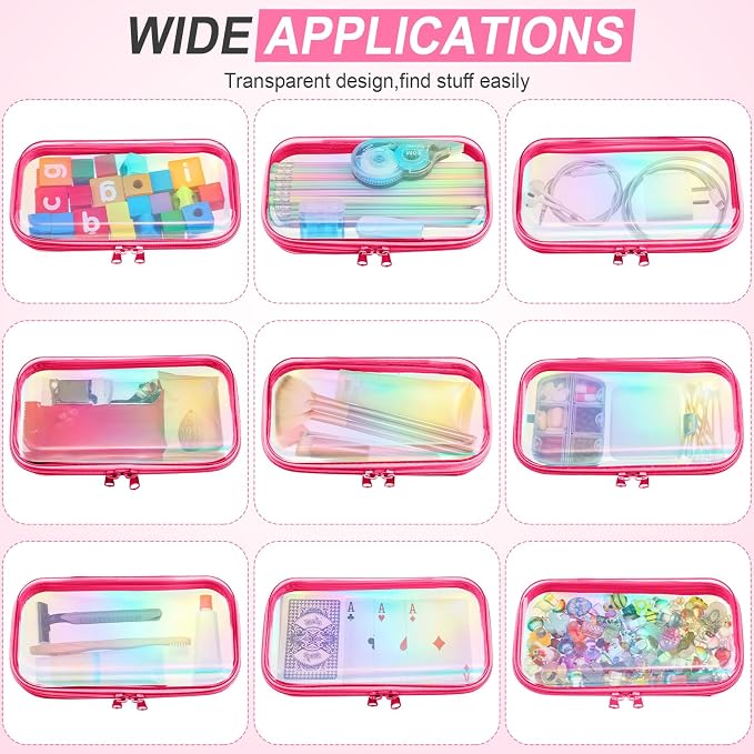 Hoolerry 4 Pcs Hard Clear Zipper Case Makeup Bags Plastic Pencil Pouch - Image 7