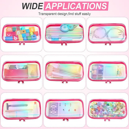 Hoolerry 4 Pcs Hard Clear Zipper Case Makeup Bags Plastic Pencil Pouch - Image 7