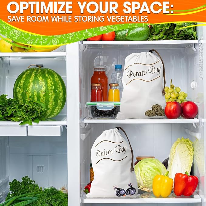 2Pcs Potato and Onion Storage Bags – Reusable Cotton Produce Bags - Image 8