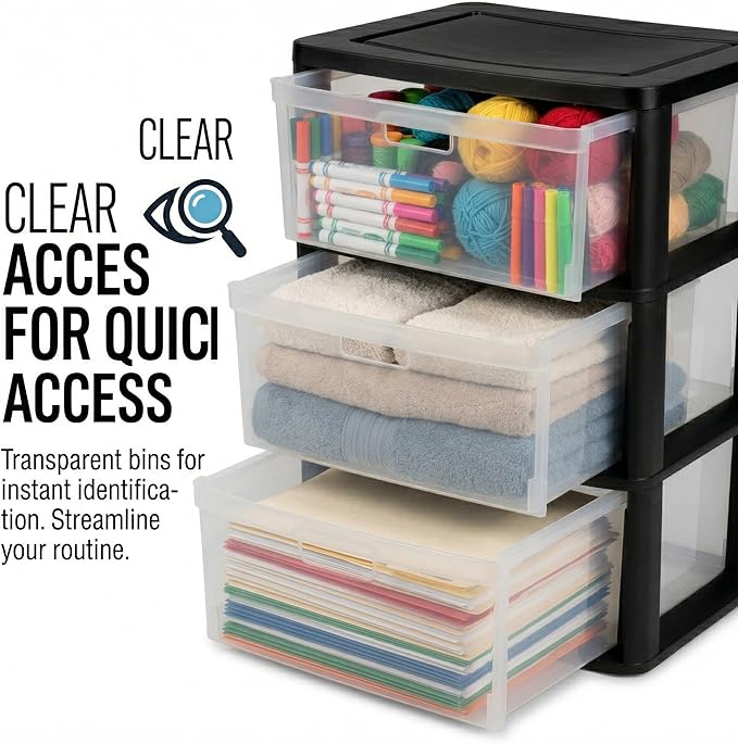 Wide 3-Drawer Storage Organizer Tower - Image 4