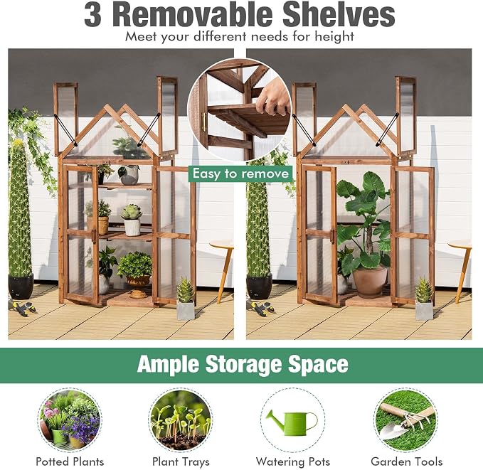 Giantex 3-Tier Garden Cold Frame, Portable Wooden Mini Greenhouse Storage - Image 7