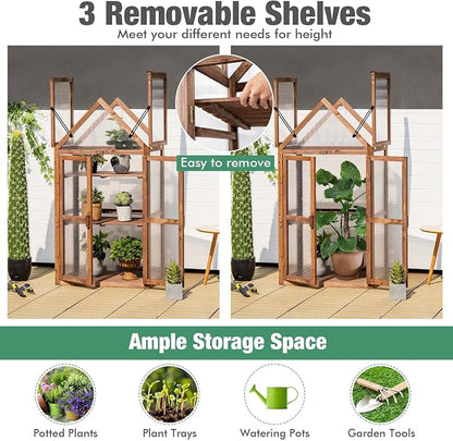 Giantex 3-Tier Garden Cold Frame, Portable Wooden Mini Greenhouse Storage - Image 7