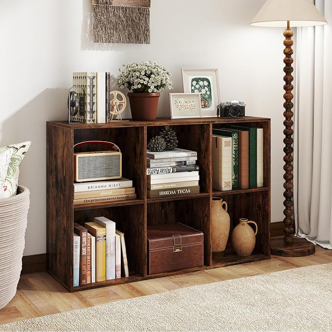 Giantex 6-Cube Bookcase, 3-Tier Cubby Bookshelf, Horizontal Vertical Display - Image 2