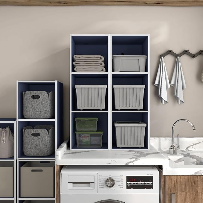 Homes: Inside + Out Apexa 3-Cube Storage Organizer Shelves, Stackable Wood - Image 2