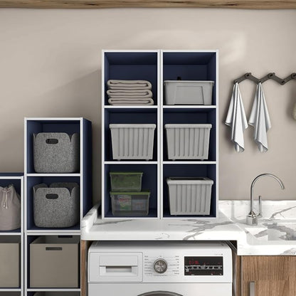 Homes: Inside + Out Apexa 3-Cube Storage Organizer Shelves, Stackable Wood - Image 2