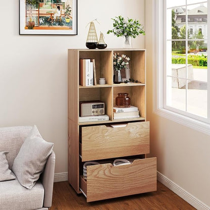 Giantex Bookshelf with 4 Cubes & 2 Drawers, 51” Tall Floor Bookcase with - Image 7