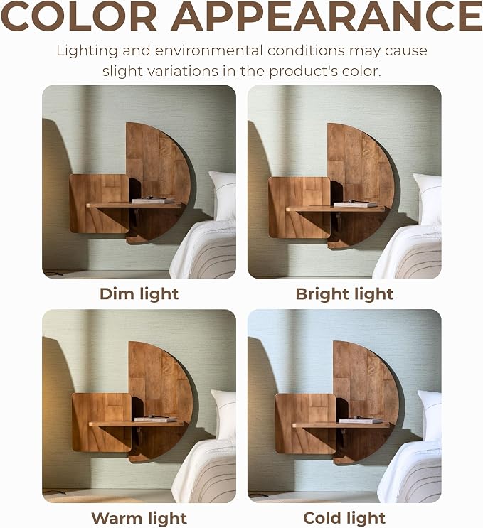 Behomes Soluna Solid Wood Floating Nightstand, Wall Mounted Nightstand - Image 8