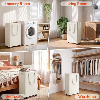 Slim Laundry Hamper with Wheels, 15 Gal Rolling Laundry Basket with lid and - Image 7