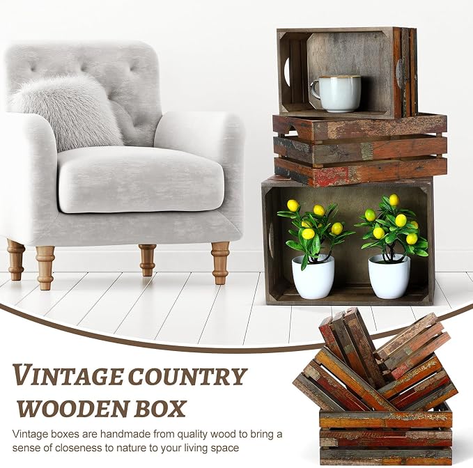 Barydat Set of 5 Wood Crates for Display Decorative Nesting Wooden Crate Storage - Image 5