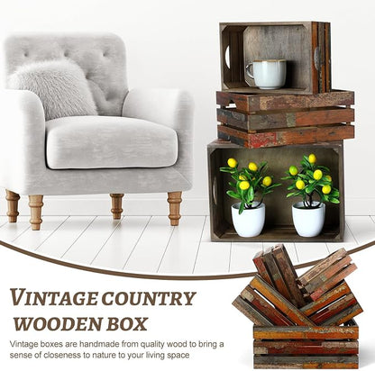 Barydat Set of 5 Wood Crates for Display Decorative Nesting Wooden Crate Storage - Image 5