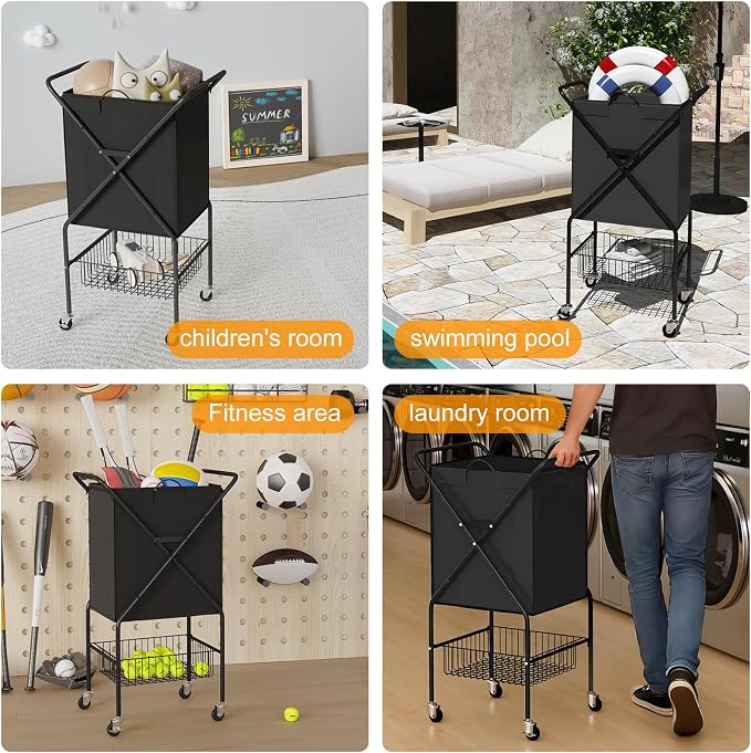 Laundry Basket with Wheels:88L Rolling Laundry Cart Foldable Metal Frame Dirty - Image 5
