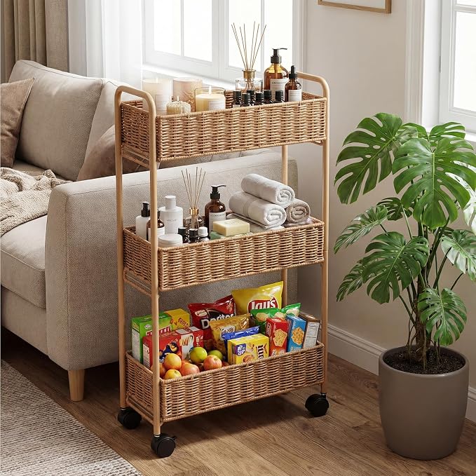 FOCHIER F Utility Slim Storage Cart, 3-Tier Rolling Kitchen Office Laundry Room by FOCHIERF