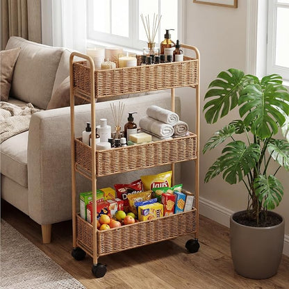 FOCHIER F Utility Slim Storage Cart, 3-Tier Rolling Kitchen Office Laundry Room by FOCHIERF