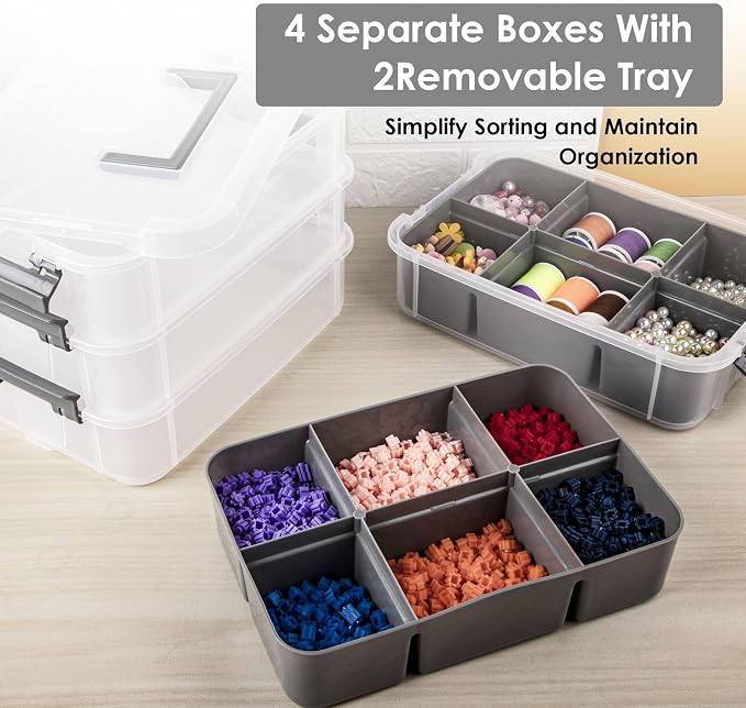 CraftGenes Craft Organizers and Storage, 4-Tier 10 Qt Box, 2 Trays, Scrapbook - Image 2