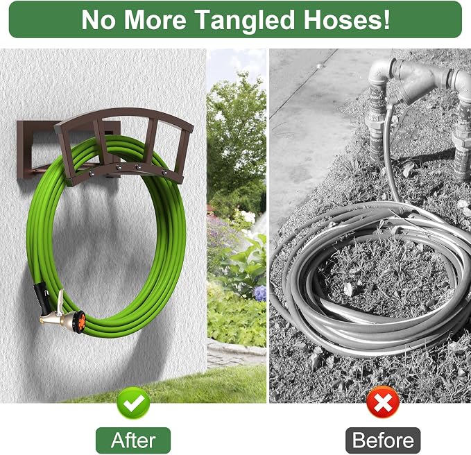 2 Pack Garden Hose Holder Wall Mounted, Outdoor Heavy Duty Metal Water Hose - Image 4