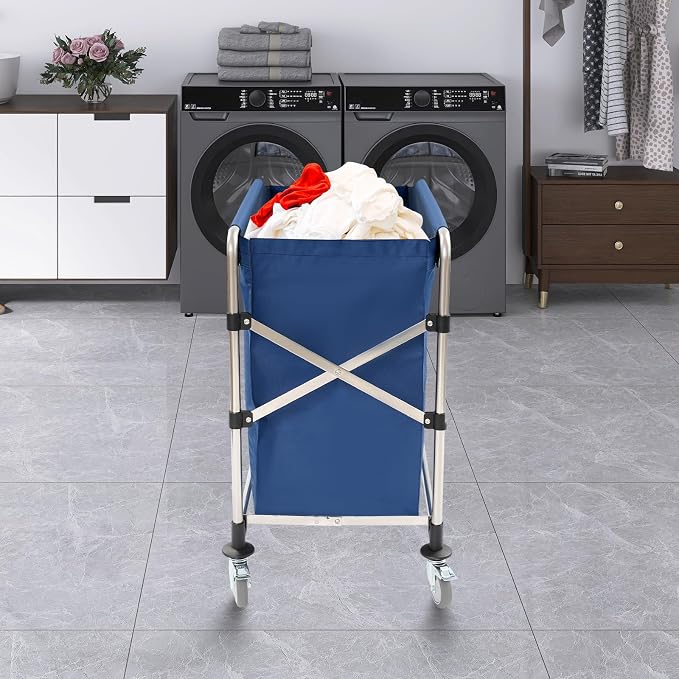 Commercial Laundry Cart with Wheels, Folding Laundry Hamper Cart, Heavy Duty - Image 8