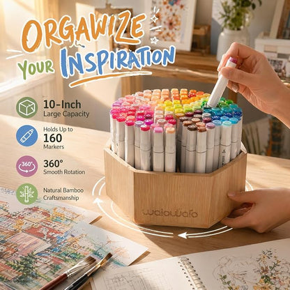 walowalo Bamboo Rotating Art Supply Organizer Caddy Holds 800+ Pencils Spinning - Image 6
