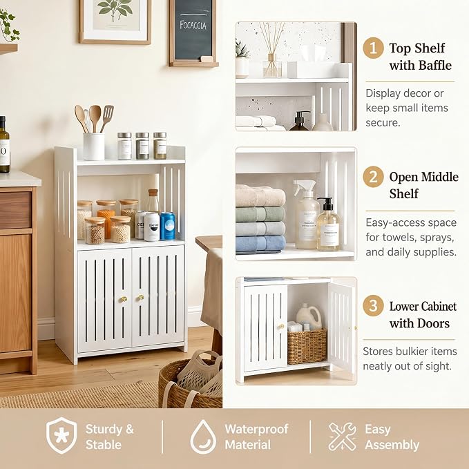 HAYOFAMY 3-Tier Bathroom Storage Cabinet 8.7" D x 14.2" W x 24.8" H | White - Image 5