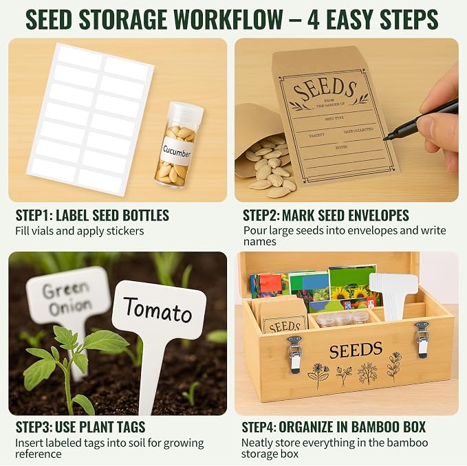 Large Bamboo Wood Seed Storage Organizer Box - Image 6