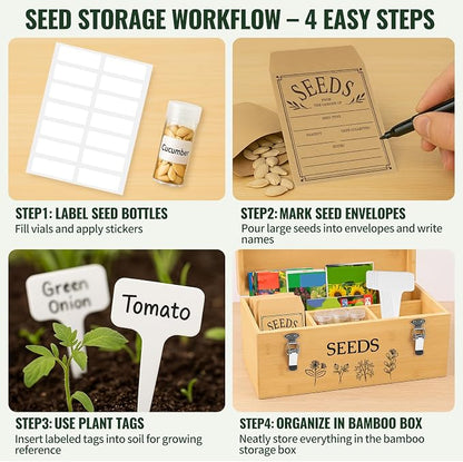 Large Bamboo Wood Seed Storage Organizer Box - Image 6