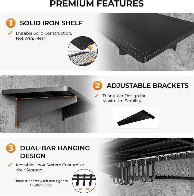 2-Pack 4ft x 16in Heavy Duty Metal Garage Wall Shelving, 700lbs Capacity Solid - Image 3
