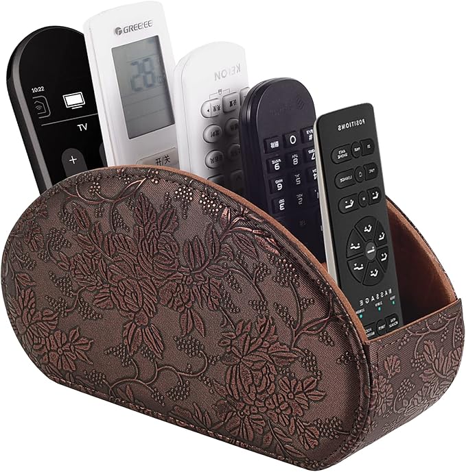 Tv Remote Holder Tray with 5 Compartment, PU Leather Remote Control Holder/Caddy by XNONE
