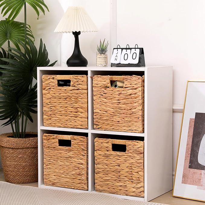12x12x12 Inch Wicker Storage Basket Set of 2 Foldable Hyacinth Storage Box | - Image 2