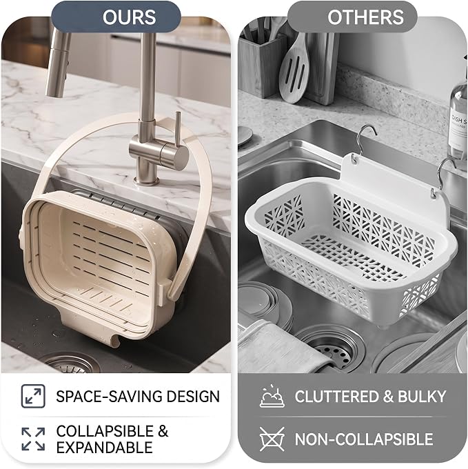 Foldable Hanging Kitchen Sink Drain Basket, Collapsible Space Saving Colander - Image 6