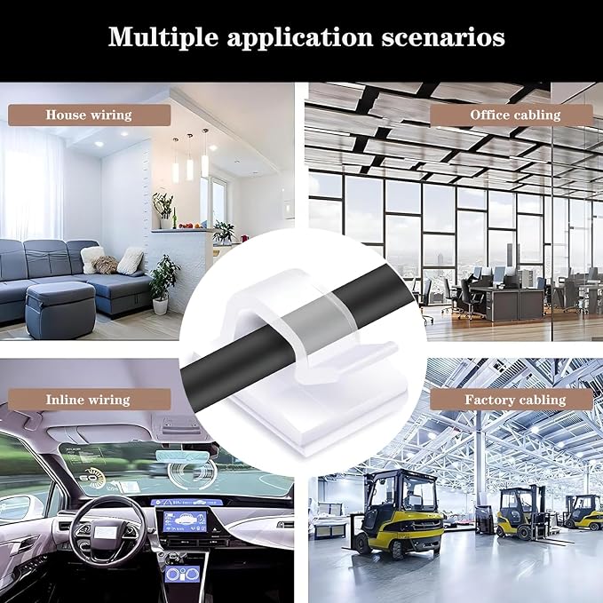 Cable Clips，50PCS Electrical Cord Management Adhesive Cable Wire Clip Wire - Image 6