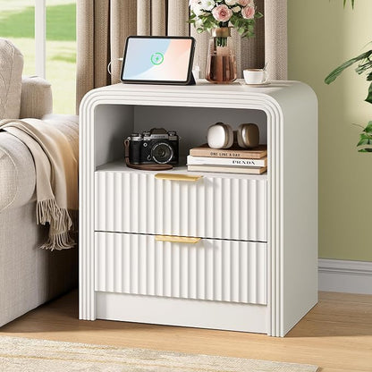 Fluted Nightstand with Charging Station, 19.7'' Wide Morden End Table with - Image 8