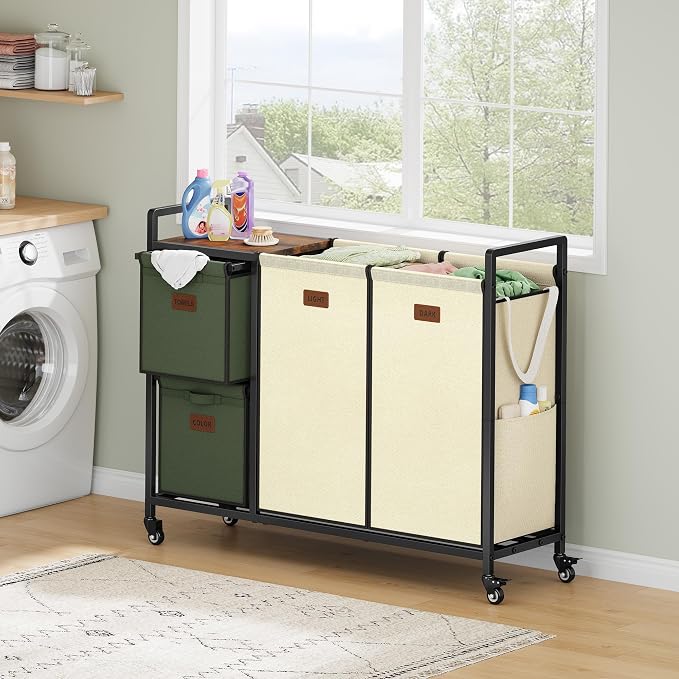 Hoctieon 4 Section Laundry Cart, 48 Gal. Laundry Hamper - Image 2