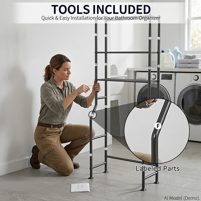 3-Tier Over The Toilet Storage, Freestanding Metal Bathroom Shelves, Space - Image 9