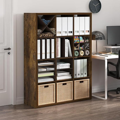 Furinno Cubicle Book Shelf, 12-Cube Bookshelf, Extra Thick Frame Reversible - Image 2