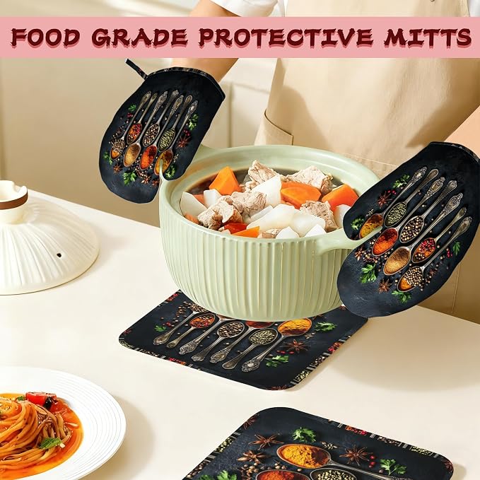 Cooking Herbs Spices Heat-Resistant Silicone Oven Mitts and Pot Holders 4 Piece - Image 7
