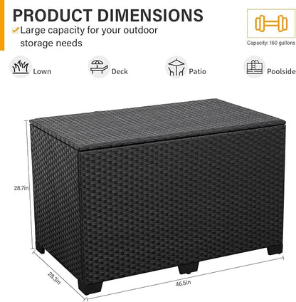 Valita Outdoor Wicker Storage Box, Big Size, Resin Black Rattan Deck Bin - Image 3