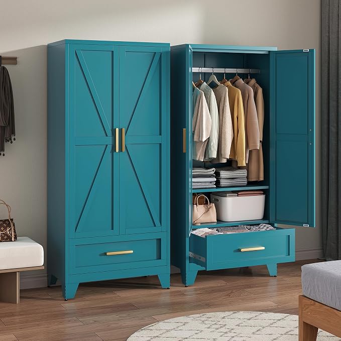 71" Tall Metal Wardrobe Cabinet - Image 2
