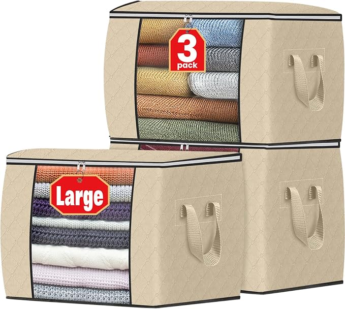 Fab totes 24 Gallons Clothes Storage, Foldable Thick Fabric Blanket Storage Bags by Fabtotes